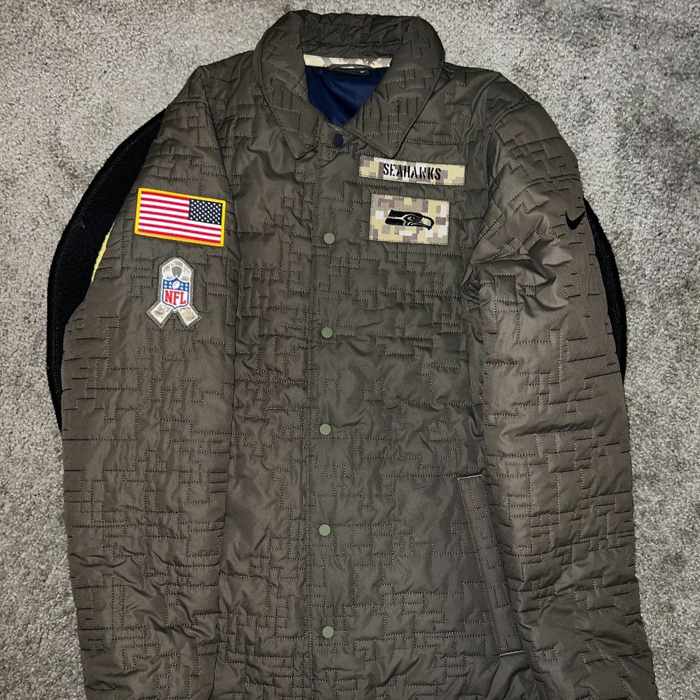 Seattle Seahawks Nike Olive 2021 Salute to Service Full-Button Jacket
